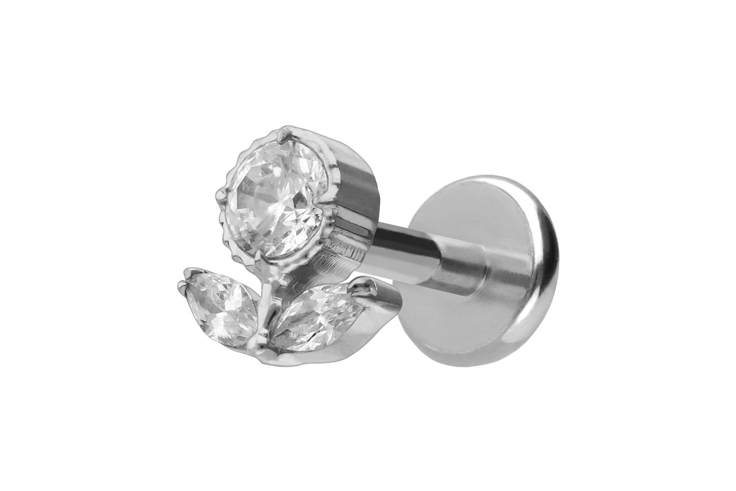 Titan Labret Piercing mit Push Fit KRISTALLBLUME